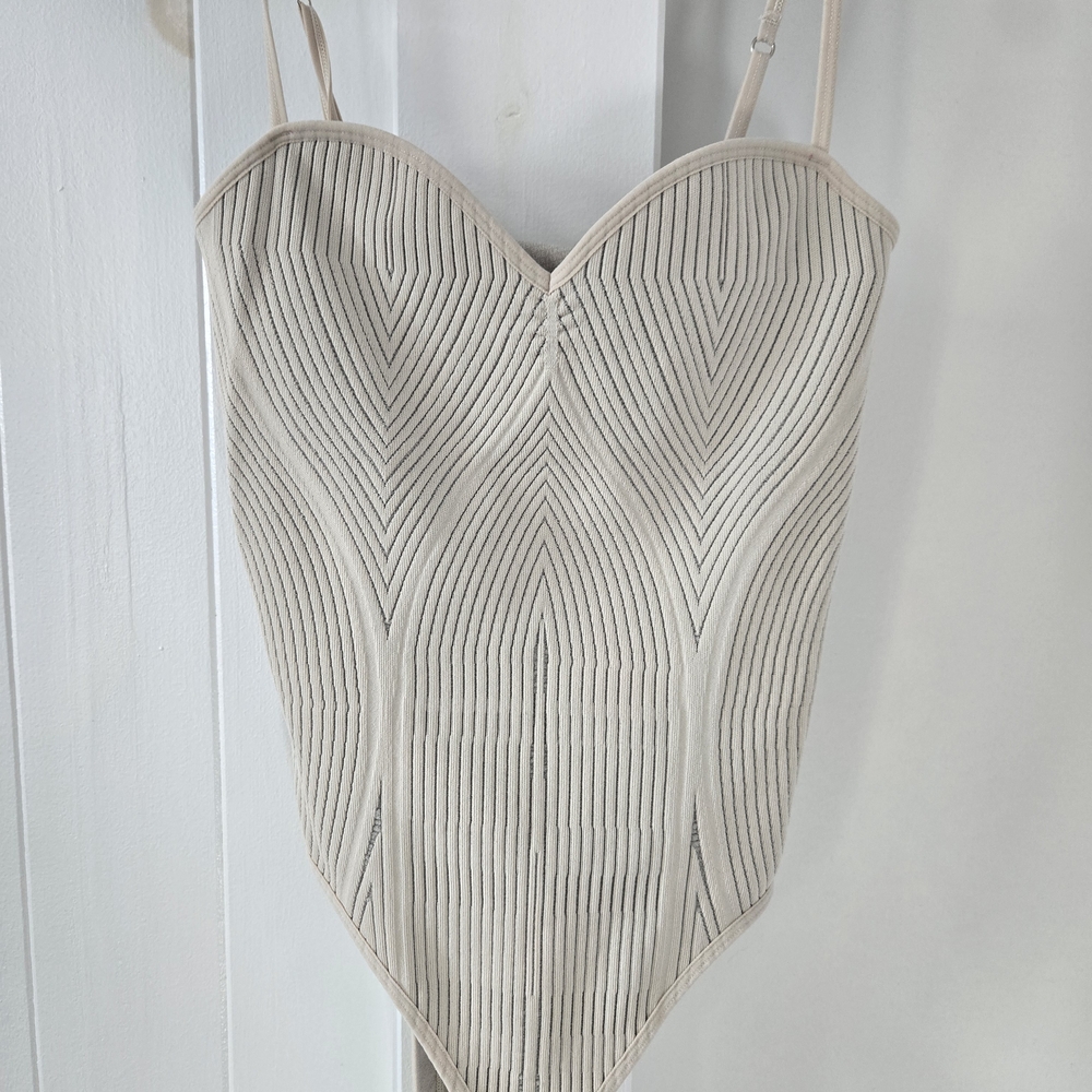 Dynamite Cream and Black Striped Bodysuit